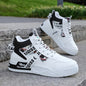 1pair Men'S High-Top Lace-Up Sneakers - Casual Street Style Sports Shoes with Cartoon Accents, Breathable Faux Upper, Fabric Inner, PVC Sole, Comfortable All-Season Footwear for Running & Skateboarding