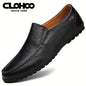CLOHOO Men's Split Cow Leather Upper Solid Color Loafer Shoes, Comfy Non Slip Casual Durable Rubber Sole Dress Shoes, Men's Office Footwear
