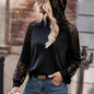Contrast Lace Raglan Sleeve Hoodie, Elegant Solid Color Hoodies Sweatshirt For Spring & Fall, Women's Clothing