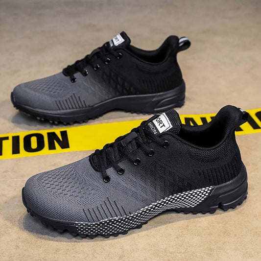 Men's Trendy Woven Knit Breathable Runing Shoes, Comfy Non Slip Soft Sole Lace Up Sneakers For Men's Outdoor Activities