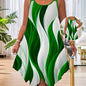 Women's Elegant Asymmetrical Hem Dress - Stretchy Polyester-Spandex Blend, Crew Neck Slingback Straps & Random Print Design, Machine Washable All-Season Casual to Dressy Wear, Versatile Fashion, Flowy Fabric