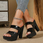 Elegant Golden Glitter Women's Platform Sandals - Sparkly Summer High Heels with Chunky Soles, Open Toe Design & Ankle Strap, Faux Cover