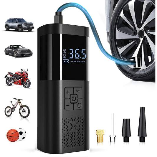 Portable Air Compressor Tire Inflator, 150PSI Car Tire Pump, Equipped with a Tire Pressure Gauge, LED Light, And a Three Times Faster One-Button Smart Cordless Tire Pump, Suitable for Cars, Motorcycles, Bicycles, And Sports Balls.