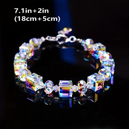 LADY COLOUR A Little Romance Silvery Bracelets for Women Northern Lights Artificial Crystals Bracelet 18.03cm+5.08cm Extension, Mother's Day Birthday Anniversary Jewelry Gift for Women, Mom, Ladies, Wife
