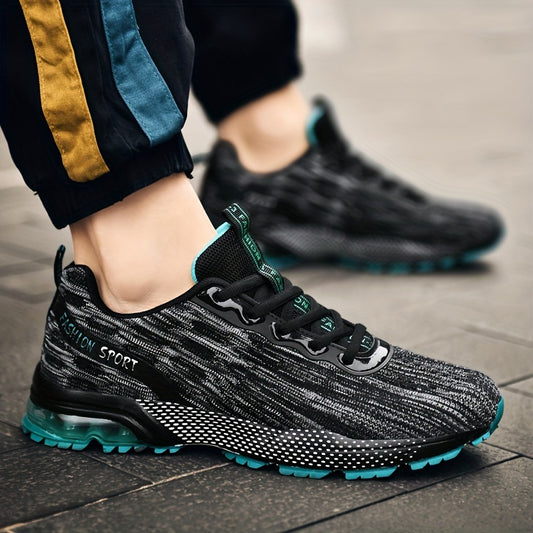 Men's Trendy Woven Knit Breathable Sneakers With Good Shock Absorption, Comfy Non Slip Durable Shoes For Men's Outdoor Jogging, Walking