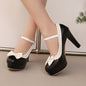 Elegant Women’s Mary Jane Ballet Pumps with Pink Bow, White Platform High Heels, Ankle Strap & Floral Lace Detailing – Perfect for Weddings, Parties, and Formal Events