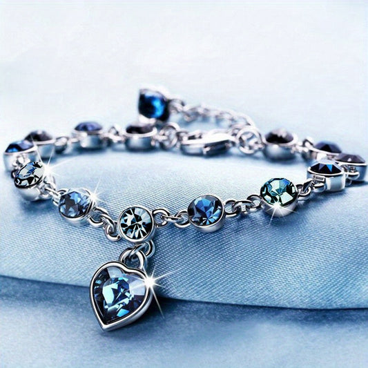 Elegant Silver Plated Rhinestone Bracelet for Women, Zinc Alloy Chain, Simple & Classic Style, with Heart Charm, for Daily & Party Wear, Ideal for Christmas Gift