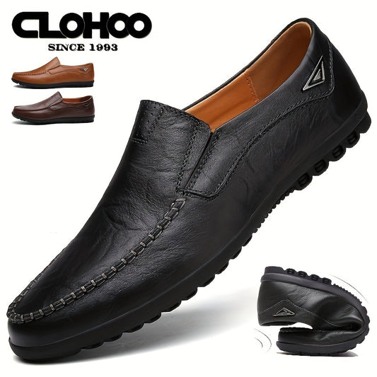 CLOHOO Men's Split Cow Leather Upper Solid Color Loafer Shoes, Comfy Non Slip Casual Durable Rubber Sole Dress Shoes, Men's Office Footwear