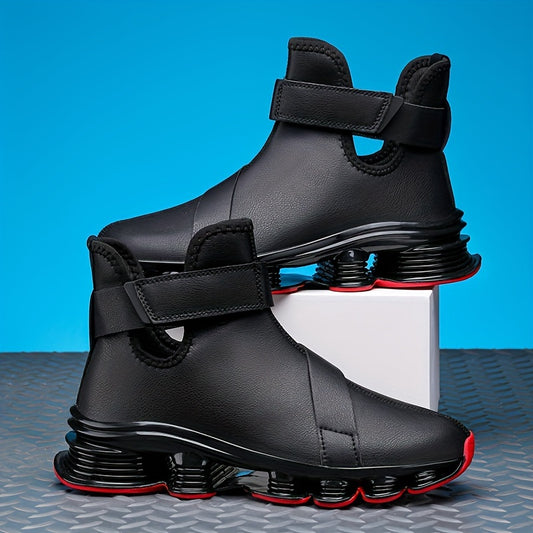 Men's High-Top Sneakers - Non-Slip, Shock-Absorbing Blade Running Shoes with Hook & Loop Closure, Breathable Fabric Lining, Durable PVC Sole for Outdoor Sports & Casual Wear