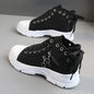 2025 Spring Autumn Women'S High Heel Shoes, Breathable Outdoor Casual, Thick Sole, Heightening Zipper, Round Toe, Solid Color, PVC Sole, Fabric Upper and Inner, Man-made Insole, Hand Wash or Professional Dry Clean