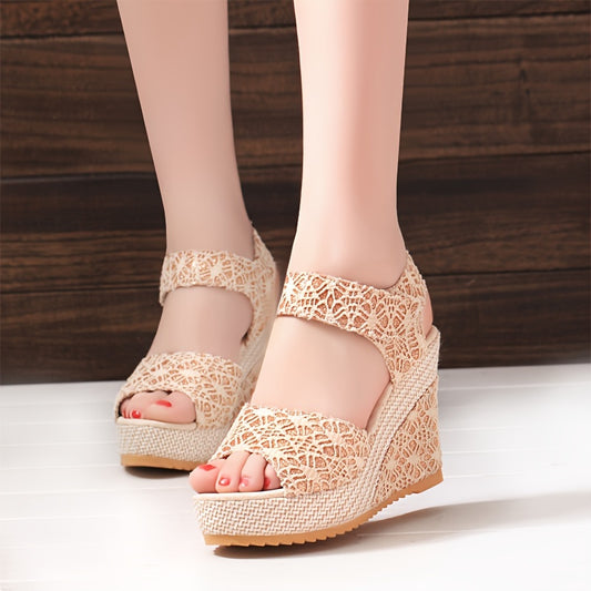 Women'S Elegant Lace Platform Sandals - Beige, Round Toe, High Heel, Hook & Loop Closure, Synthetic Insole & Upper, Rubber Sole, Perfect for Formal Events, Formal Footwear | Laceup Sandals | Platform Heel Sandals