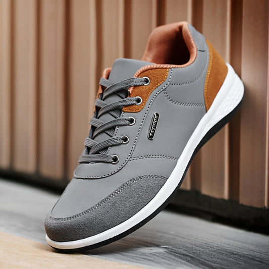 FAYWELLME Unisex Breathable Running Shoes - Lightweight Synthetic Synthetic Leather Sneakers with Cushioned MD Sole, Grey & Brown Accents, All-Season Comfort for Men & Women, Comfy Shoes, Casual Footwear, Stylish Contrast Accents, Comfortable Insole