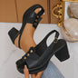 2025paragraph Women's Chunky Heel Open-Toe High Heels - Slip-On Synthetic Cover Block Heels with Decorative Studs, Black Elegant Versatile Dress Shoes for Casual & Formal Occasions, High Heel Boots, Everyday Elegant Wear, Crisscross Strap Design, Durable