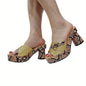 Women's Snakeskin & Rhinestone Pattern Sandasl, Slip On Peep Toe Platform Chunky Heel Shoes, Summer Casual Party Shoes for Koningsdag/King's Day