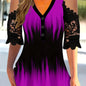 Lace Splicing V Neck T-shirt, Casual Short Sleeve Top For Spring & Summer, Women's Clothing