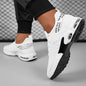 Men'S Breathable Knit Sneakers - Black & White Athletic Running Shoes with Air Cushion for Comfort, Casual Street Style, Hiking & Tennis, All-Season Low-Top Design