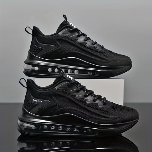 2023 New Men's Running Shoes - Shock-Absorbing Breathable Fabric & PU Cushioning, All-Season Athletic Sneakers with Sport Control Technology, Black Lace-Up Design for Gym, Jogging & Casual Wear
