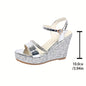 Ladies Ultrahigh Heel Wedge Sandals, Elegant, Waterproof, Synthetic Upper, Synthetic Inner, Rubber Sole, Synthetic Insole, Buckle Closure, Strappy Back, Open Toe, Solid Color, No Printing, Hand Wash, All-season