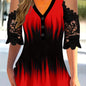 Lace Splicing V Neck T-shirt, Casual Short Sleeve Top For Spring & Summer, Women's Clothing