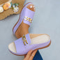Summer New Fashion Versatile Pink Sandals With Golden Buckle Chain Decoration, Round Toe, Open Toe, Thick Bottom, Daily Casual Lightweight And Comfortable Slip-on Sandals For Plus Size Women In Foreign Trade.