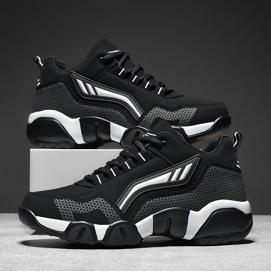Men's Casual Sporty Sneakers - High Quality PU Upper, Non-Slip Rubber Sole with Cushioned Comfort & Inner Arch Support, Low-Top Lace-Up Design for All-Day Wear (Black/White) - Spring/Fall/Winter Seasonal Versatility, Comfortable Walking Shoes | Modern Sne