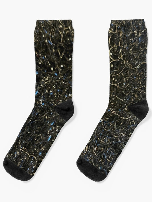 Glittering Abstract Texture - Black and Blue Sparkle Art Socks