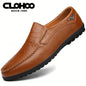 CLOHOO Men's Split Cow Leather Upper Solid Color Loafer Shoes, Comfy Non Slip Casual Durable Rubber Sole Dress Shoes, Men's Office Footwear