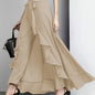 Women'S Light Blue Ruffle Hem Maxi Pants - Casual Solid Color Straight Leg with Belt Detail, Flowy Design for All Seasons, Polyester Fabri