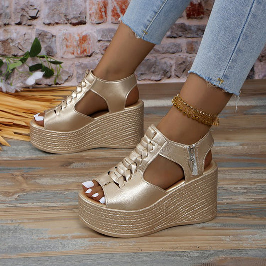 New Summer Women'S Shoes with Thick-Soled, Non-Slip, Zip-Up, High-Heeled Sandals in Larger Sizes.