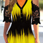 Lace Splicing V Neck T-shirt, Casual Short Sleeve Top For Spring & Summer, Women's Clothing