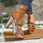 Elegant Women'S Seasonal Fashion Camouflage Slip-On High-Heeled Sandals, Versatile for Parties And Weddings.