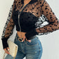 Butterfly Embroidery Mesh Semi Sheer Jacket, Long Sleeve Zip-front Crop Cardigan, Women's Swimwear & Clothing
