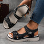 ZPLXQQ Women's Summer Casual Black Platform Wedge Sandals - Open Toe, Breathable PU Upper, Ankle Hook and Loop Closure, Solid Color, Beachwear, Strappy Sandals