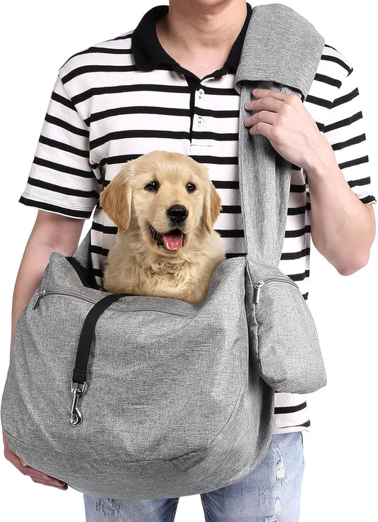Pet Sling Carrier, Fits 6.5 to 9Kg Medium Dog/Cat Sling Carrier Reversible and Hands-Free Dog Bag with Adjustable Strap and Pocket Shoulder Pad for Outdoor Travel Hiking