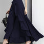 Women'S Light Blue Ruffle Hem Maxi Pants - Casual Solid Color Straight Leg with Belt Detail, Flowy Design for All Seasons, Polyester Fabri