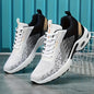 Men's Breathable Fabric Casual Sneakers with Geometric Pattern - Lace-Up Low-Top Design, Rubber Sole for Outdoor Running & All-Season Wear, Black/White/Golden Accents, Active Lifestyle Shoes, Sleek Footwear, Comfortable Fit, Sneakers, Casual Attire