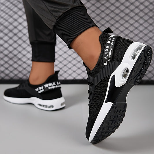 Men'S Breathable Knit Sneakers - Black & White Athletic Running Shoes with Air Cushion for Comfort, Casual Street Style, Hiking & Tennis, All-Season Low-Top Design