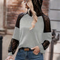 Contrast Lace Raglan Sleeve Hoodie, Elegant Solid Color Hoodies Sweatshirt For Spring & Fall, Women's Clothing
