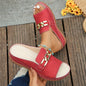 Summer New Fashion Versatile Pink Sandals With Golden Buckle Chain Decoration, Round Toe, Open Toe, Thick Bottom, Daily Casual Lightweight And Comfortable Slip-on Sandals For Plus Size Women In Foreign Trade.