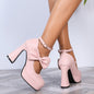 Elegant Women's Ankle Strap Pumps with Bow Detail - Breathable Faux Cover, Chunky Heel, Square Toe Dress Shoes in Black, White, Pink - Perfect for All Seasons