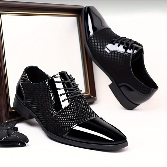Men's Casual Solid Color Lace Up Business Shoes, Formal Dress Shoes For Wedding Party Office