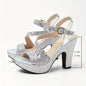 Elegant ladies' versatile coarse high-heeled sandals in all seasons, metallic round toe hollow fashion Women's shoes, party nightclubs, professional must-have