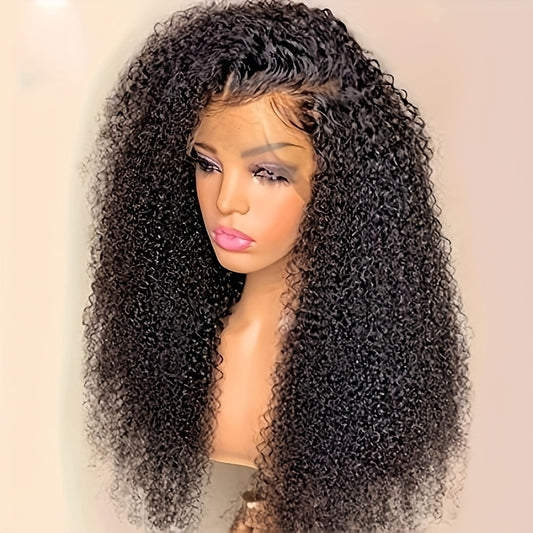 13x4 Lace Front Kinky Curly Wig for Women - 180% Density Brazilian Virgin Human Hair, Pre-Plucked Natural Hairline, Natural Black, Voluminous Curls, Elegant Style, Perfect for Everyday or Special Occasions, Hair Wig