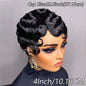 Women'S Short Pixie Cut Wig, Loose Curly Finger Wave Style, Basics Cap with Rose Net, 180% Density Human Hair Wig, Glueless Brazilian Ocean Wave, with for Daily Wear