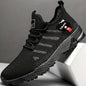Men'S Breathable Knit Running Shoes - Comfortable, Non-Slip Lace-Up Sneakers with Air Cushion Sole for Outdoor Activities, Black & Red Accents, Casual Footwear|Trendy Men'S Shoe|Comfortable Wear