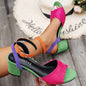 Women's Geometric Contrast Color Block Heel Sandals - Open Toe Ankle Strap with Buckle Closure, Cover Upper & Synthetic Cover Insole, High Block Heel for Casual & Party Wear, Casual Party Sandals | Buckle Strap Sandals | Rubber Sole Stability, High Heel S