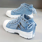 2025 Spring Autumn Women'S High Heel Shoes, Breathable Outdoor Casual, Thick Sole, Heightening Zipper, Round Toe, Solid Color, PVC Sole, Fabric Upper and Inner, Man-made Insole, Hand Wash or Professional Dry Clean