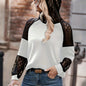 Contrast Lace Raglan Sleeve Hoodie, Elegant Solid Color Hoodies Sweatshirt For Spring & Fall, Women's Clothing
