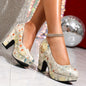 Women's Retro Floral Print Mary Jane Pumps - Thick Platform Chunky Heel Summer Shoes with Fabric Upper & TPR Sole, Comfortable Synthetic Cover Lining for Casual & Formal Events, Ladies Shoes