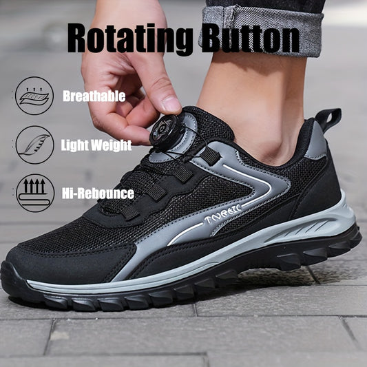Men's Wide Fit Breathable Sneakers with Adjustable Buckle Closure - Comfortable, Non-Slip Casual Footwear for Outdoor Use, Grey Mesh Upper & MD Sole